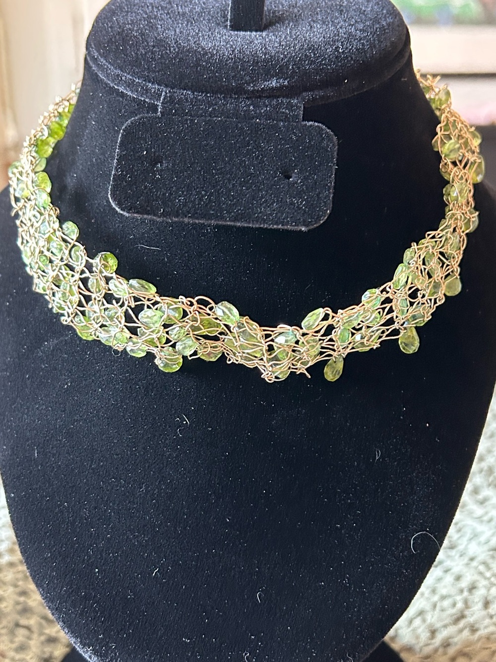 Artisan Gold Wire-Peridot Choker Necklace with over 100 peridot gems